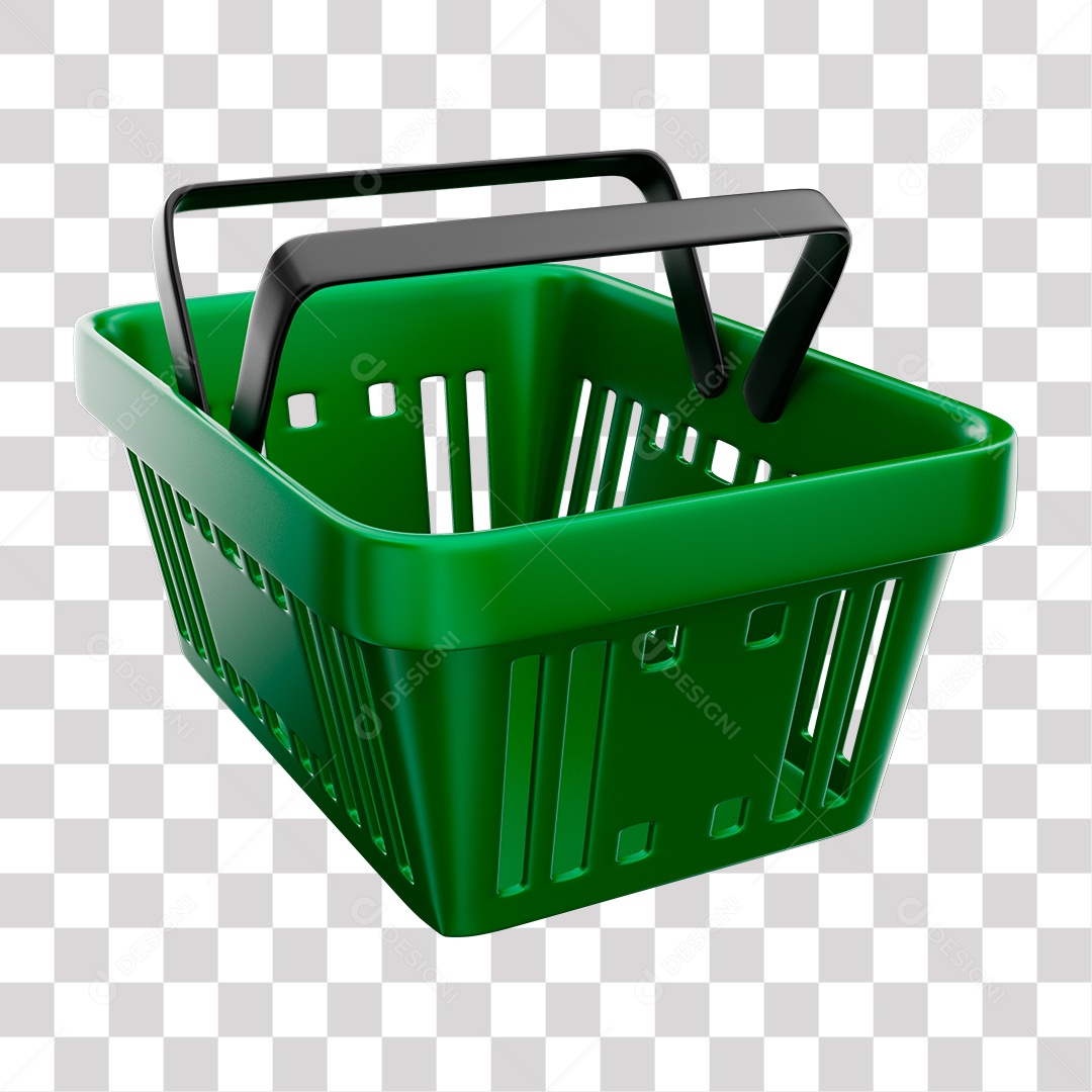 Cesta de Compras Verde Elemento 3D para Composição PNG Transparente