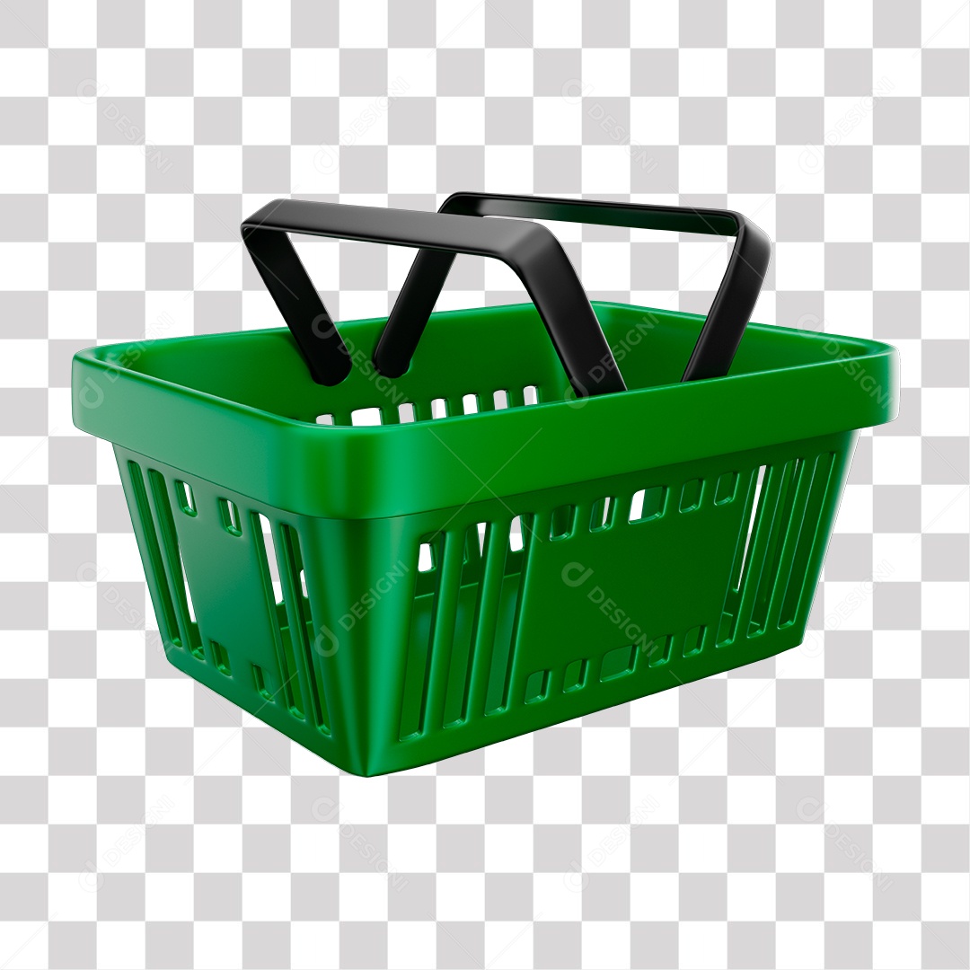Cesta de Compras Verde Elemento 3D para Composição PNG Transparente
