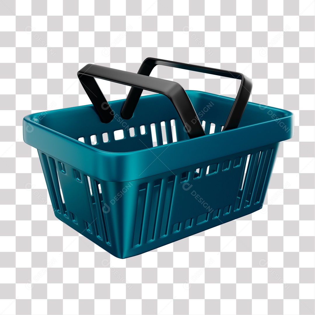 Cesta de Compras Azul Elemento 3D para Composição PNG Transparente