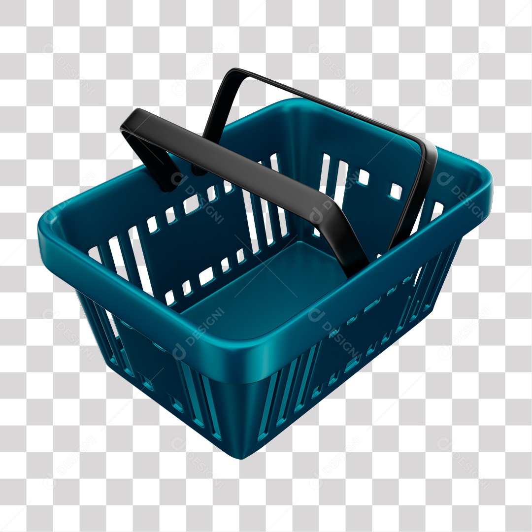 Cesta de Compras Azul Elemento 3D para Composição PNG Transparente