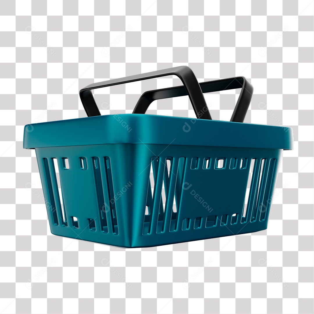 Cesta de Compras Azul Elemento 3D para Composição PNG Transparente