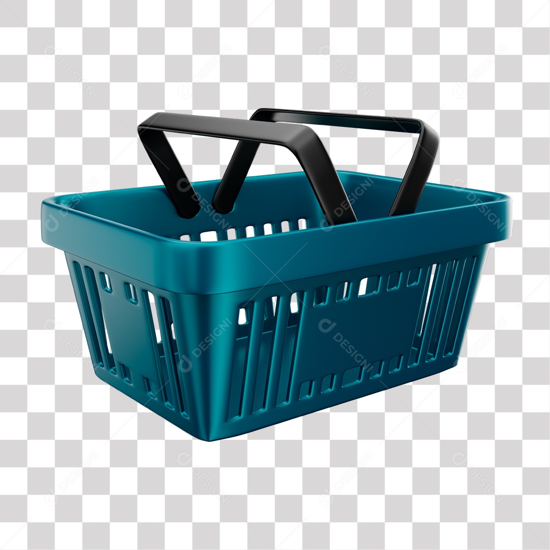 Cesta de Compras Azul Elemento 3D para Composição PNG Transparente