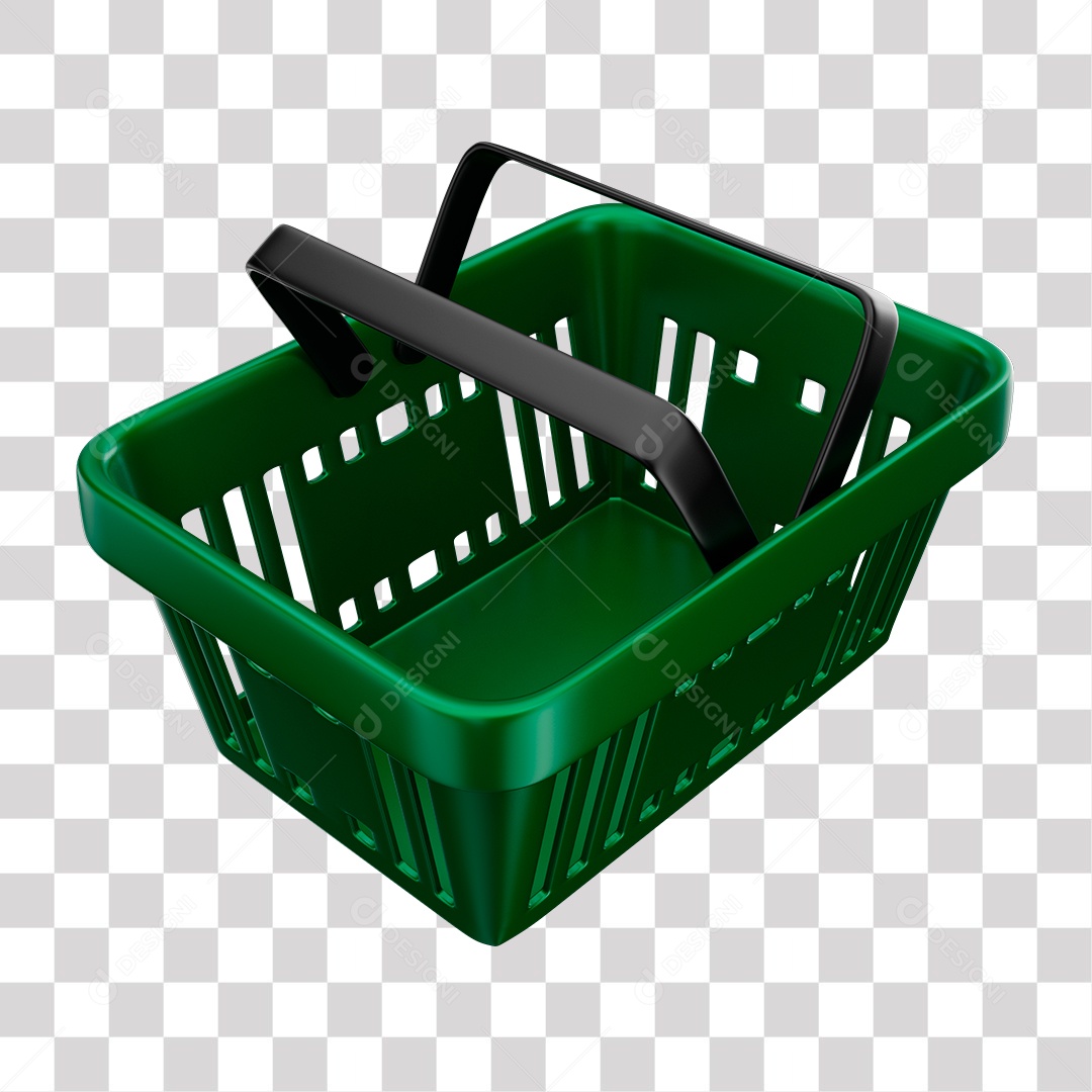 Cesta de Compras Verde Elemento 3D para Composição PNG Transparente
