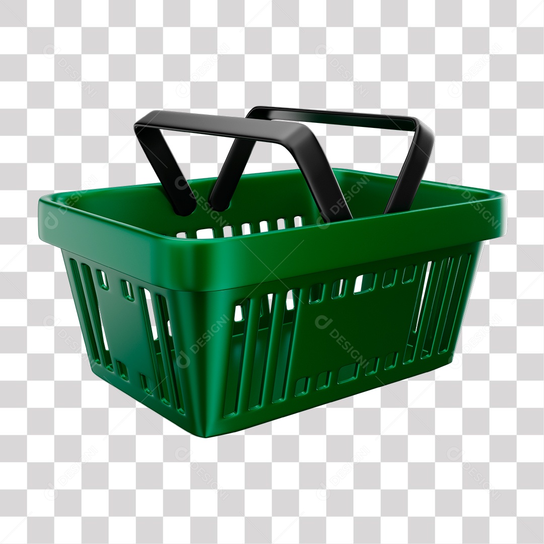 Cesta de Compras Verde Elemento 3D para Composição PNG Transparente