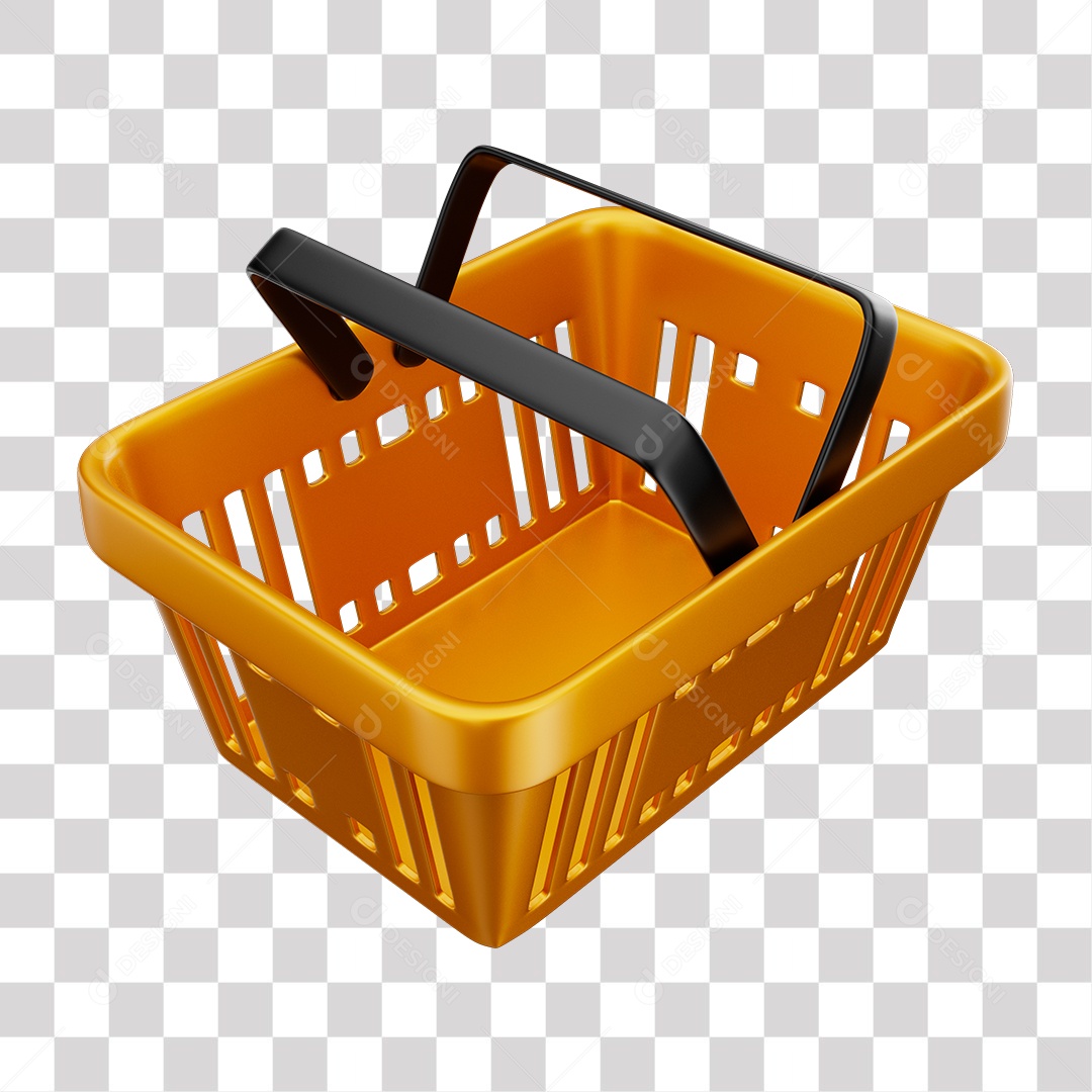 Cesta de Compras Dourado Elemento 3D para Composição PNG Transparente