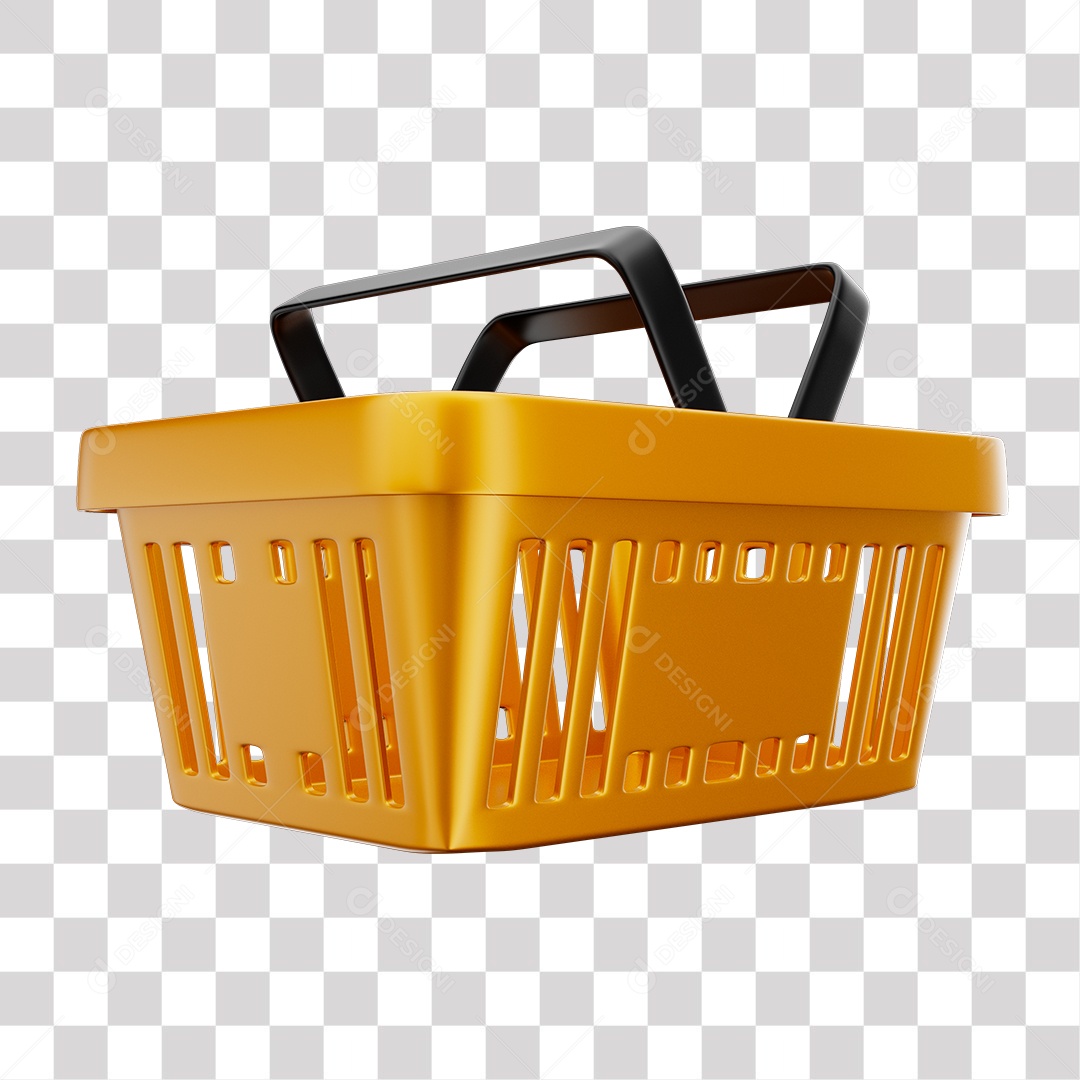 Cesta de Compras Dourado Elemento 3D para Composição PNG Transparente