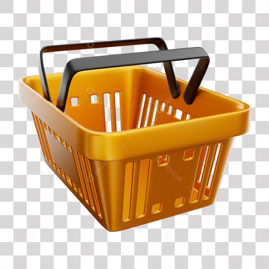Cesta de Compras Dourado Elemento 3D para Composição PNG Transparente