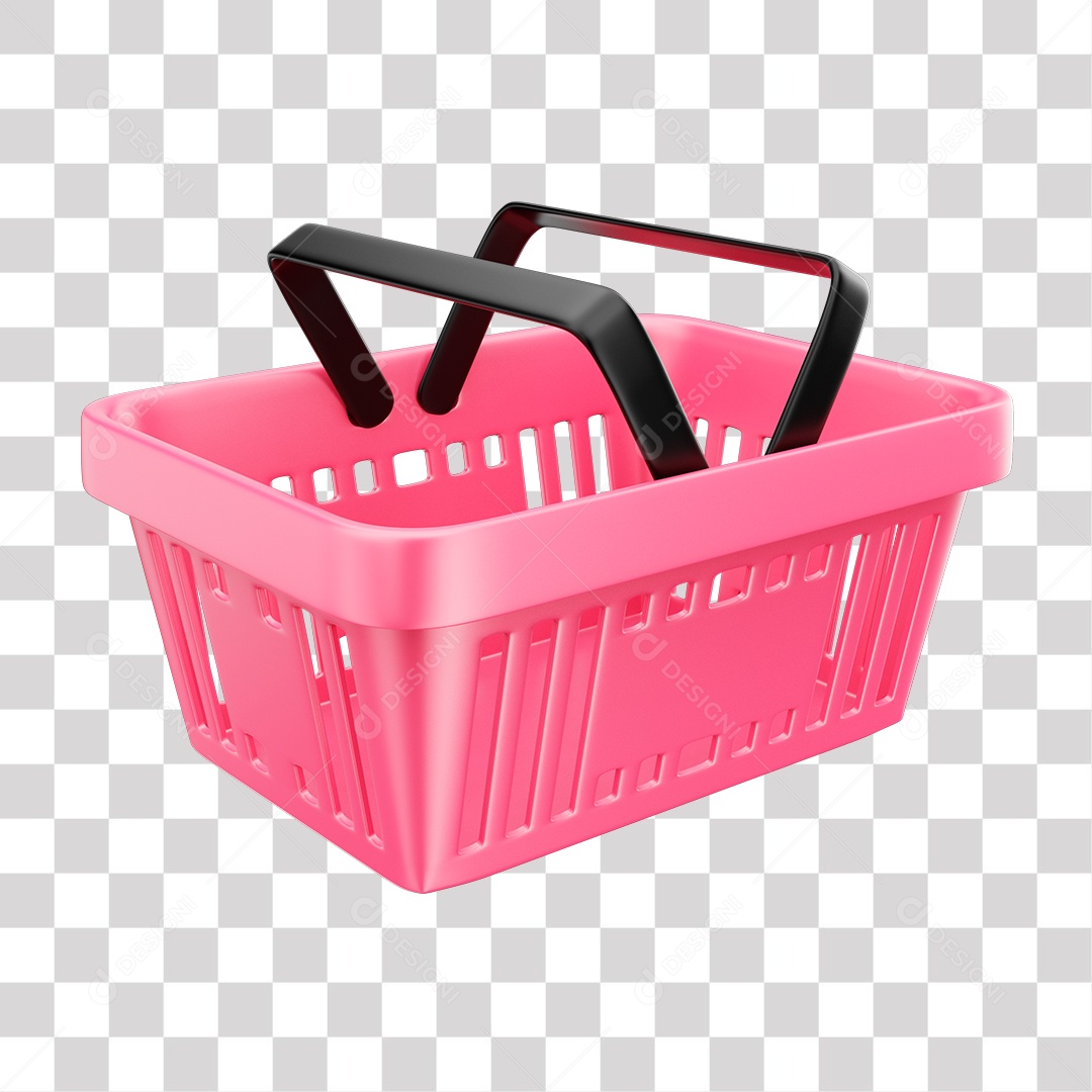 Cesta de Compras Rosa Claro Elemento 3D para Composição PNG Transparente