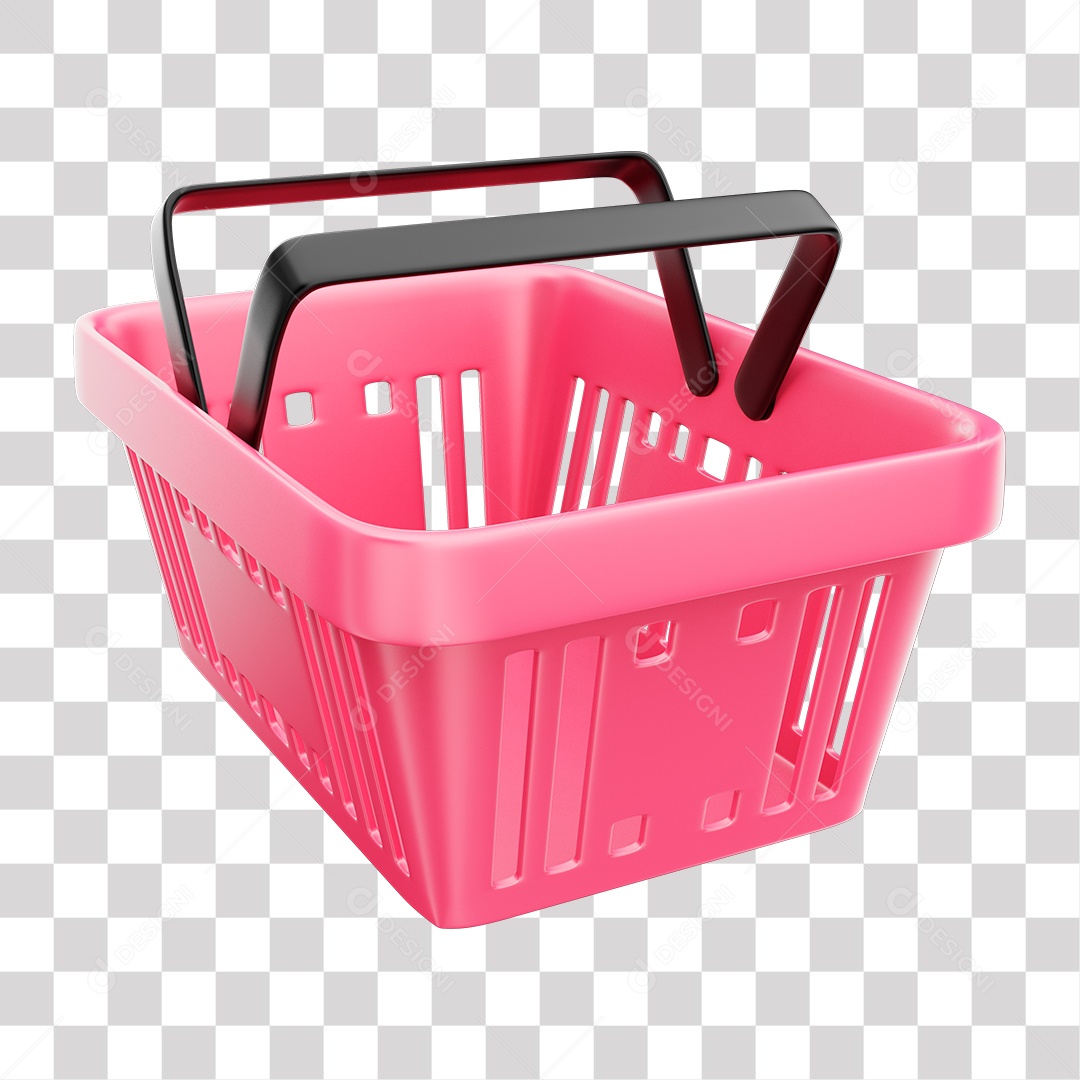 Cesta de Compras Rosa Claro Elemento 3D para Composição PNG Transparente