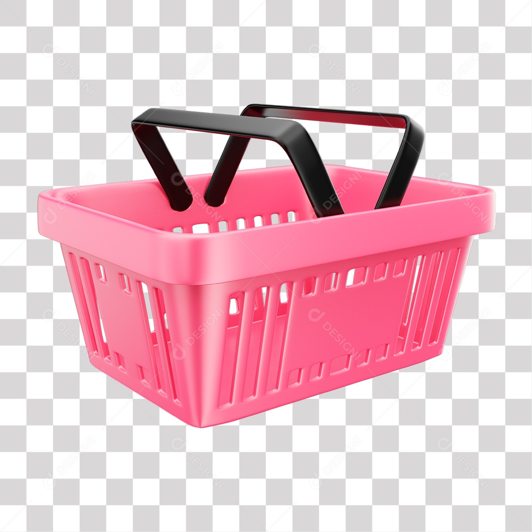 Cesta de Compras Rosa Claro Elemento 3D para Composição PNG Transparente