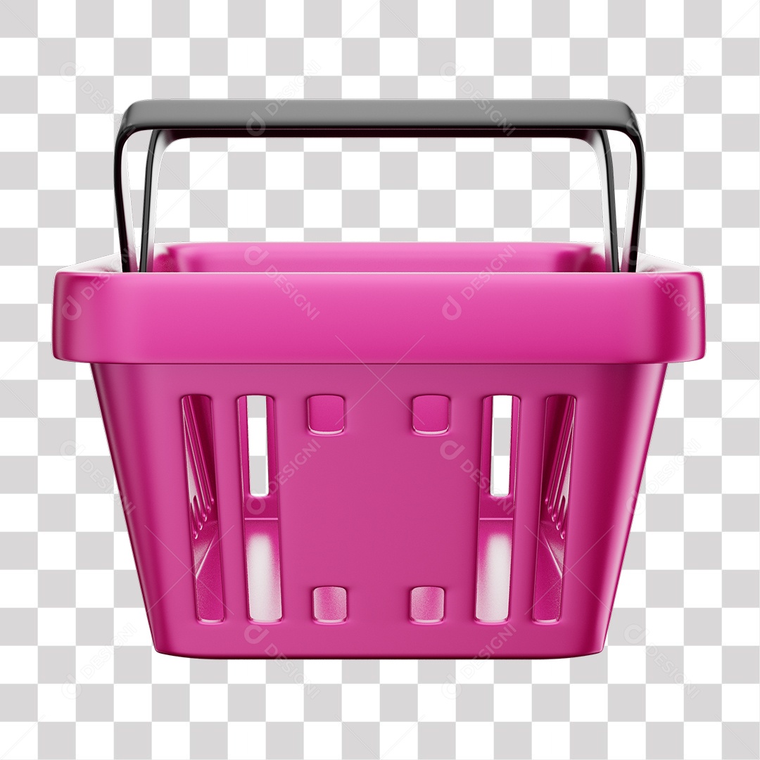 Cesta de Compras Rosa Elemento 3D para Composição PNG Transparente