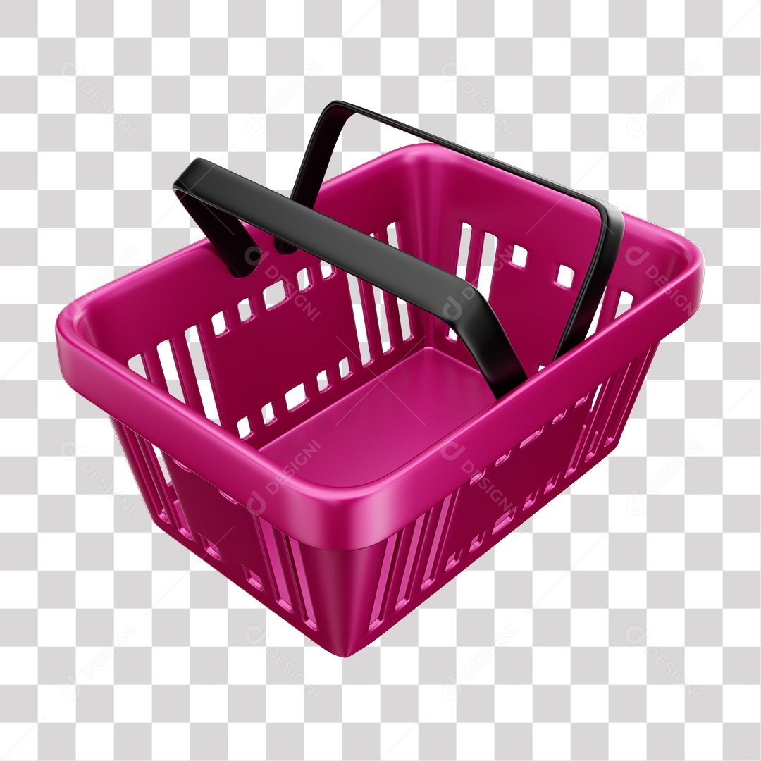 Cesta de Compras Rosa Elemento 3D para Composição PNG Transparente