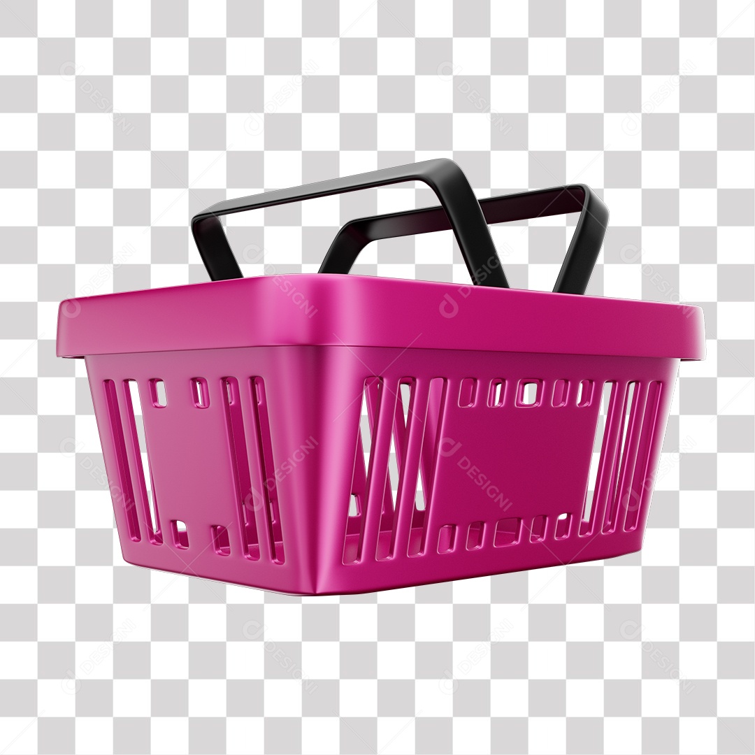Cesta de Compras Rosa Elemento 3D para Composição PNG Transparente