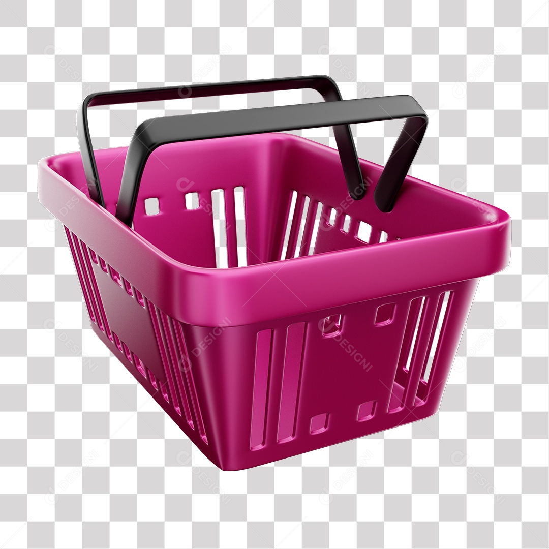 Cesta de Compras Rosa Elemento 3D para Composição PNG Transparente