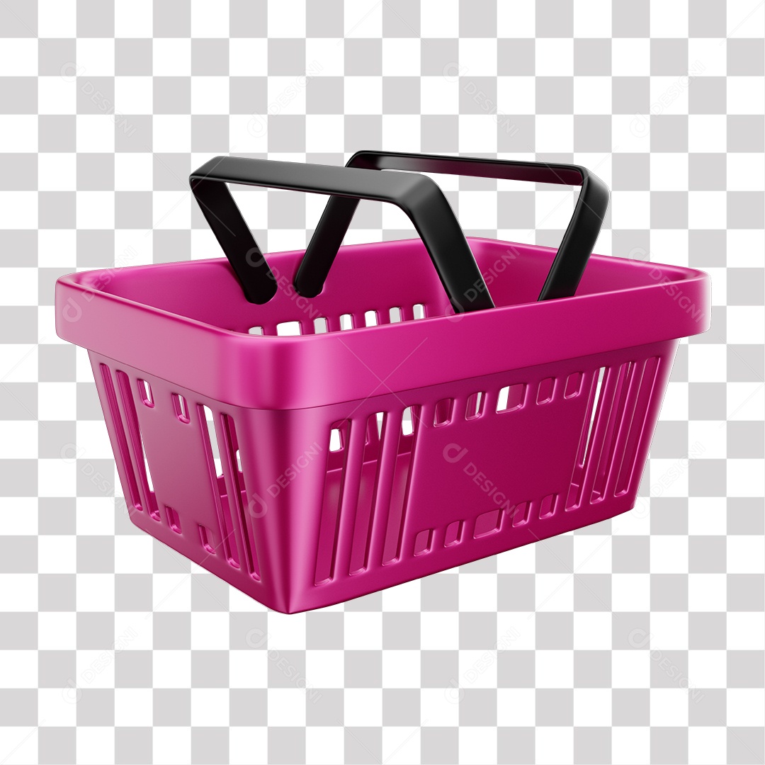 Cesta de Compras Rosa Elemento 3D para Composição PNG Transparente