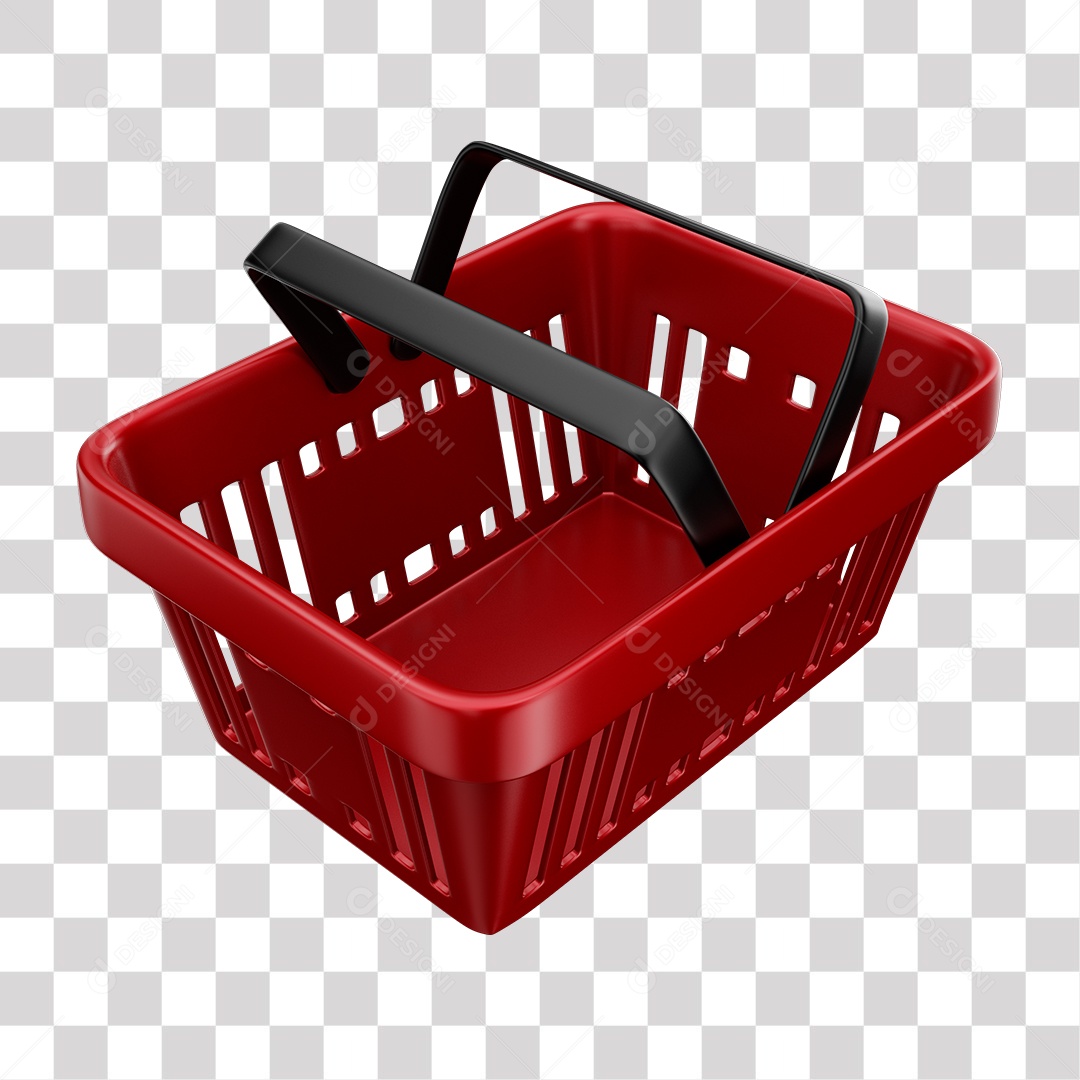 Cesta de Compras Vermelha Elemento 3D para Composição PNG Transparente