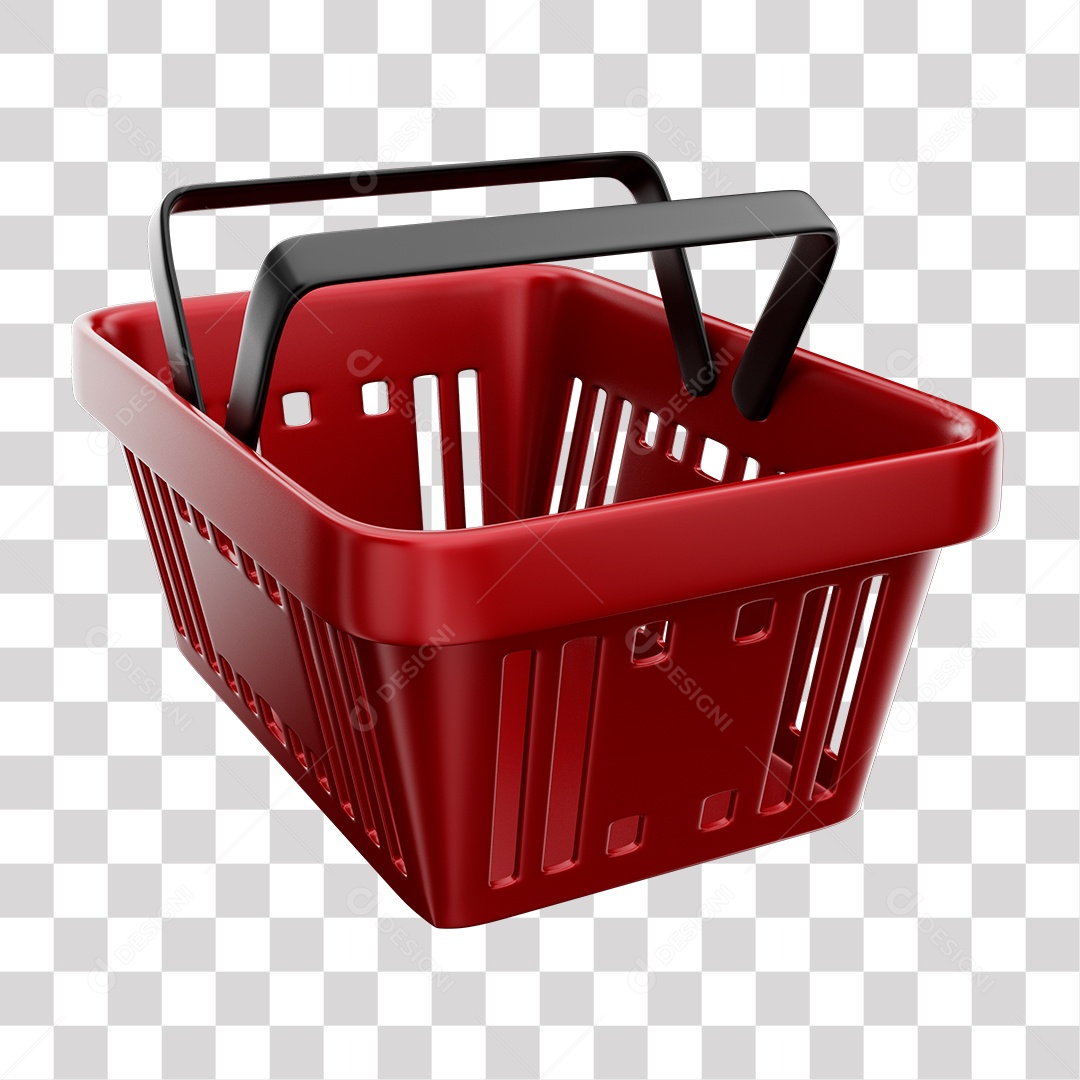 Cesta de Compras Vermelha Elemento 3D para Composição PNG Transparente