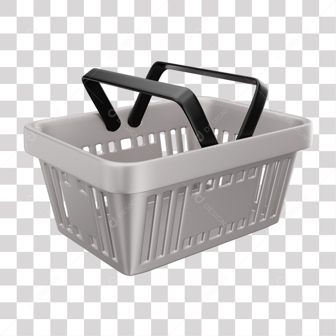 Cesta de Compras Cinza Elemento 3D para Composição PNG Transparente