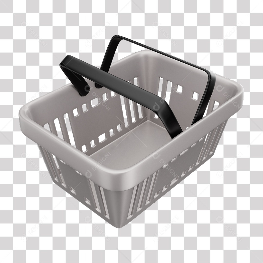 Cesta de Compras Cinza Elemento 3D para Composição PNG Transparente