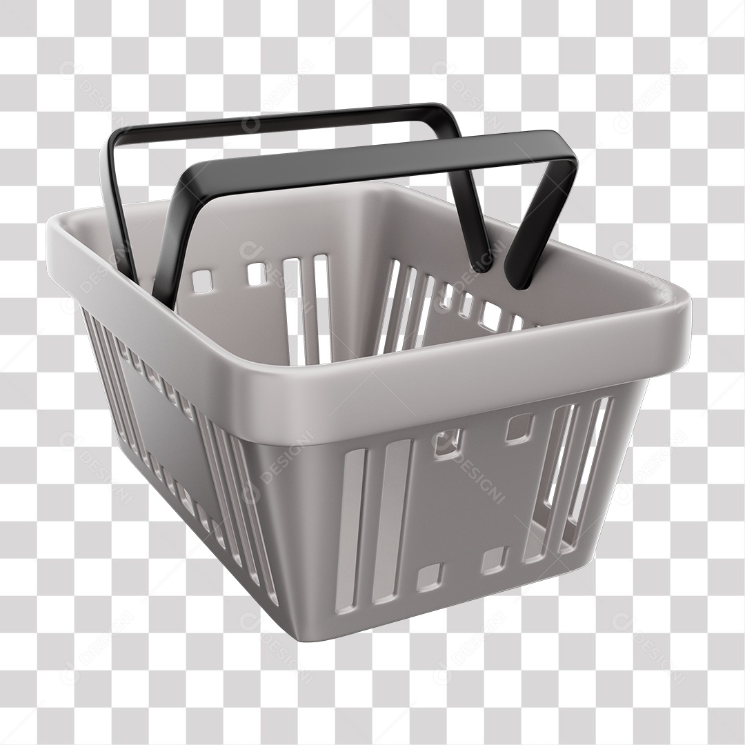 Cesta de Compras Cinza Elemento 3D para Composição PNG Transparente