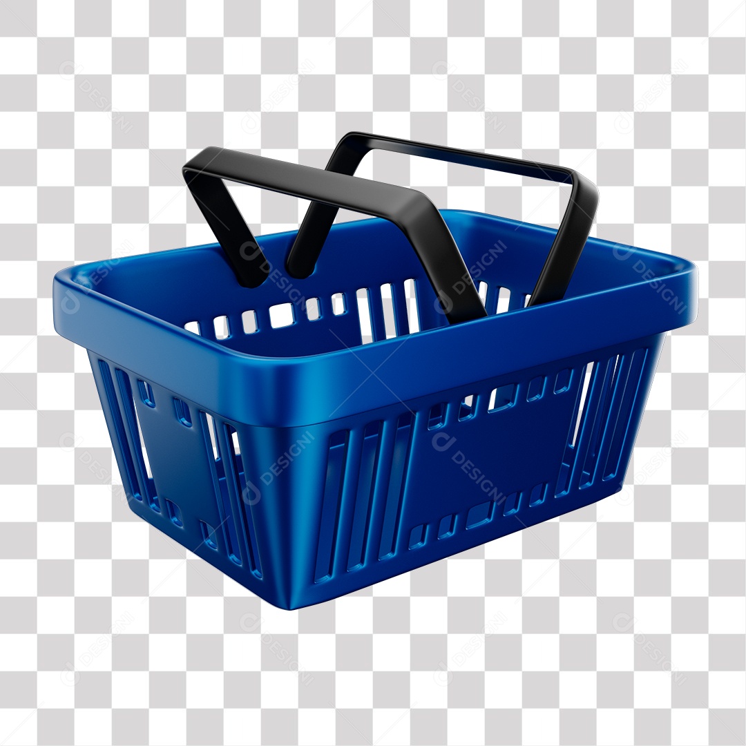 Cesta de Compras Azul Elemento 3D para Composição PNG Transparente