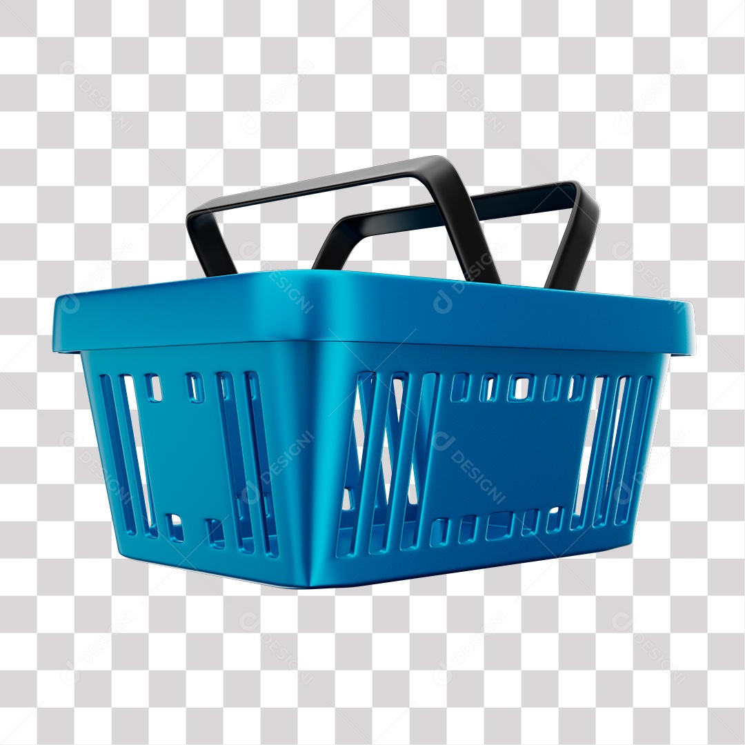 Cesta de Compras Azul Elemento 3D para Composição PNG Transparente