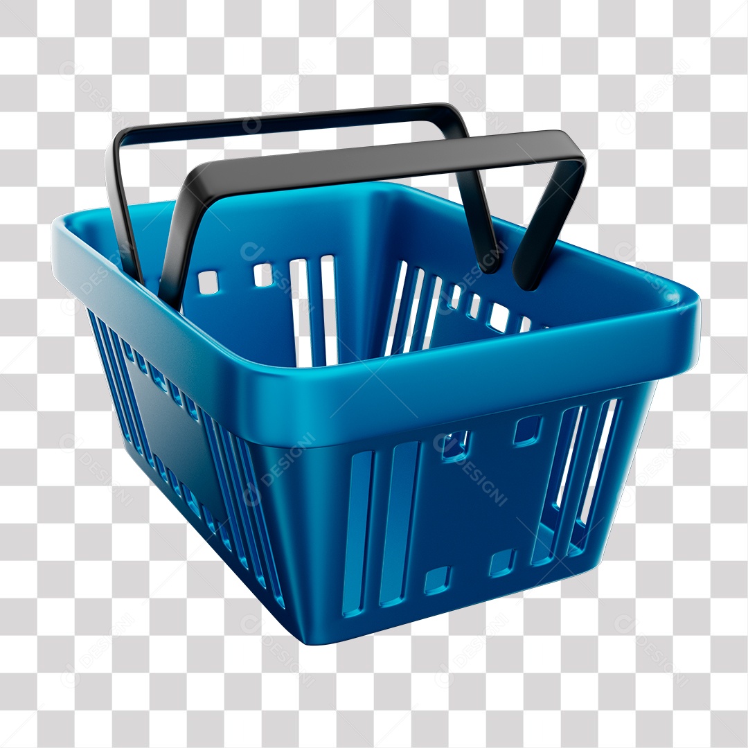 Cesta de Compras Azul Elemento 3D para Composição PNG Transparente