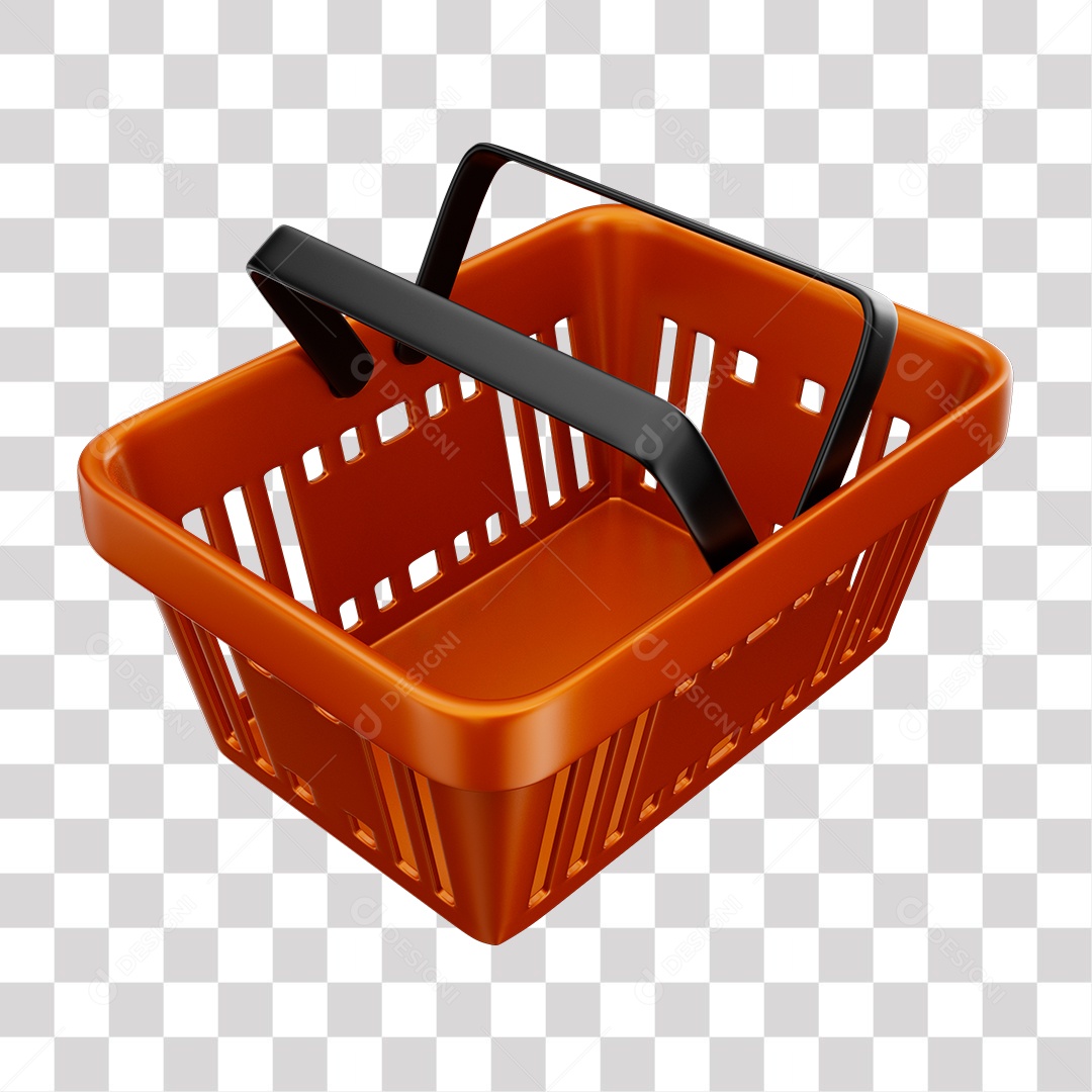 Cesta de Compras Laranja Elemento 3D para Composição PNG Transparente
