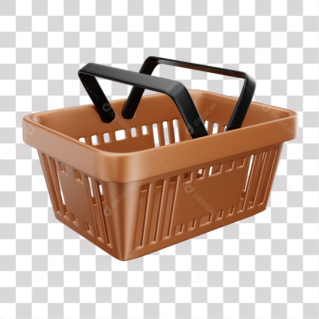 Cesta de Compras Marrom Elemento 3D para Composição PNG Transparente