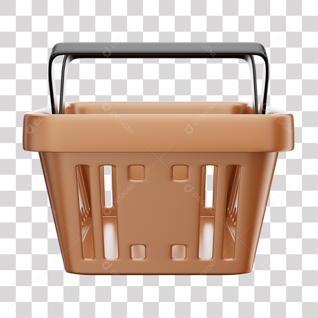 Cesta de Compras Marrom Elemento 3D para Composição PNG Transparente