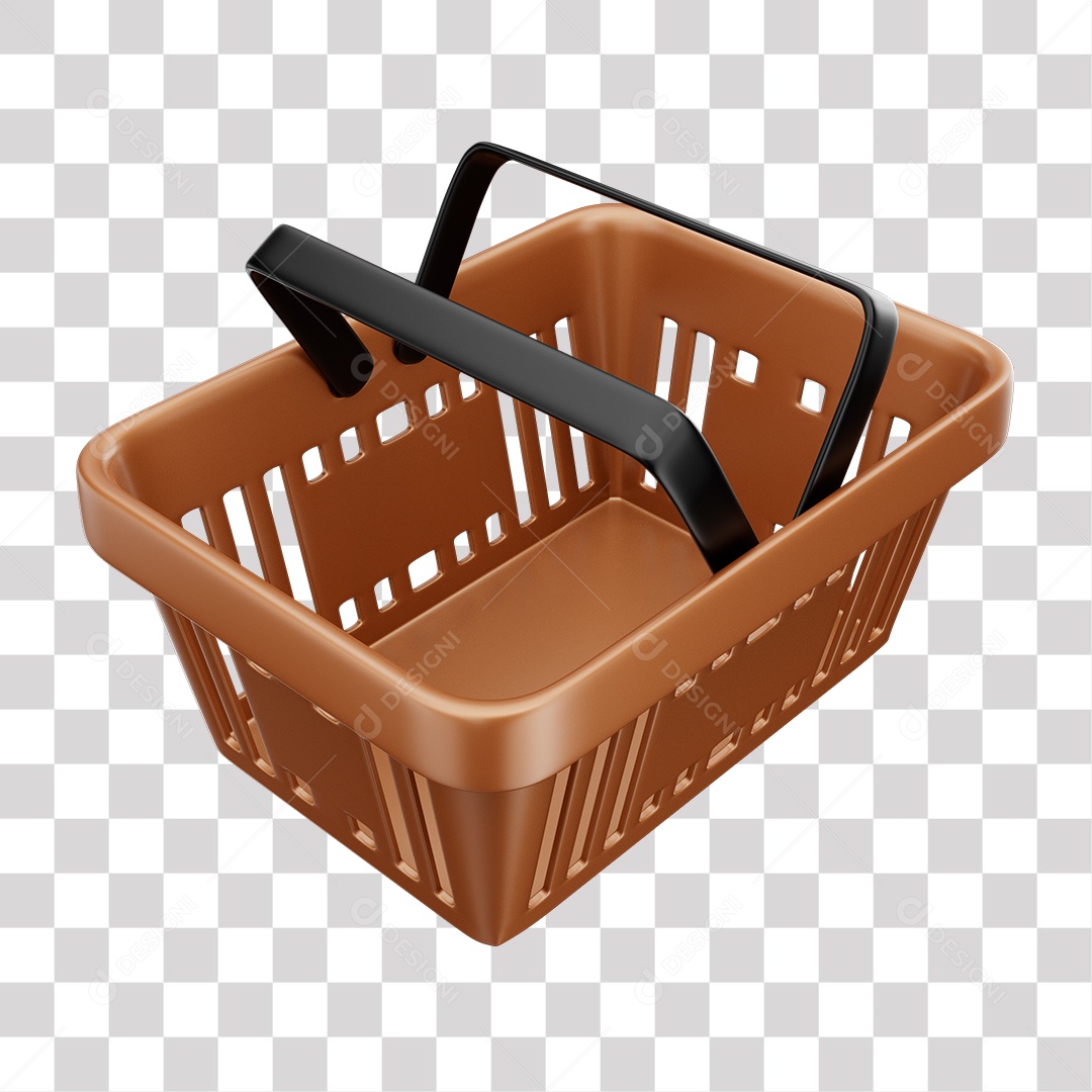 Cesta de Compras Marrom Elemento 3D para Composição PNG Transparente
