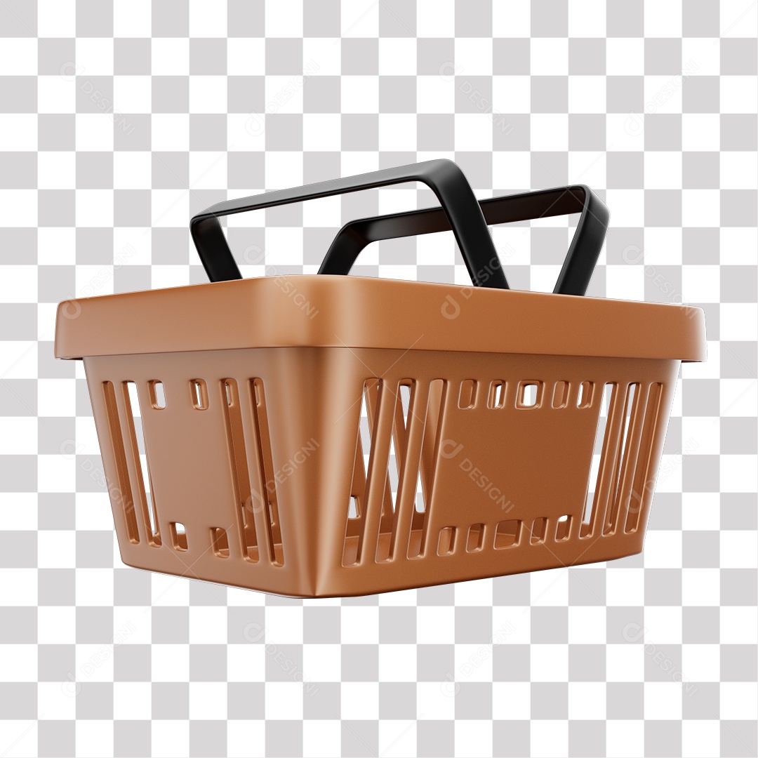 Cesta de Compras Marrom Elemento 3D para Composição PNG Transparente