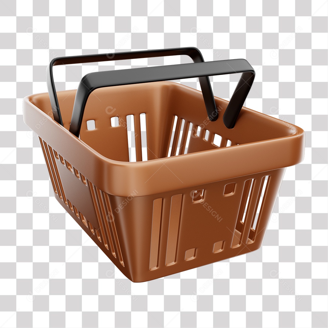 Cesta de Compras Marrom Elemento 3D para Composição PNG Transparente