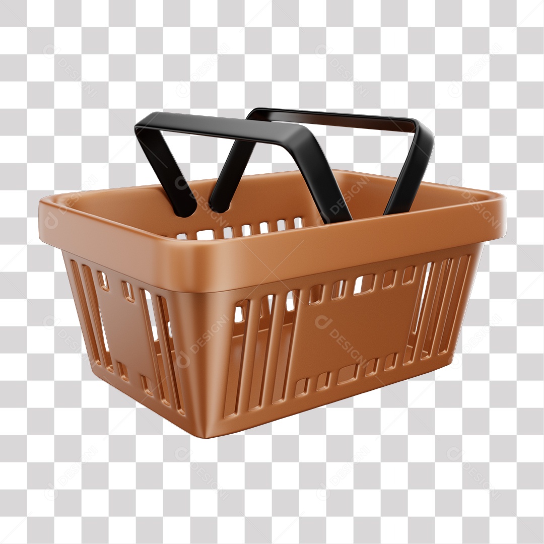 Cesta de Compras Marrom Elemento 3D para Composição PNG Transparente