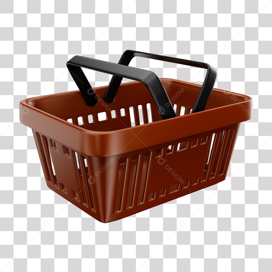 Cesta de Compras Marrom Elemento 3D para Composição PNG Transparente