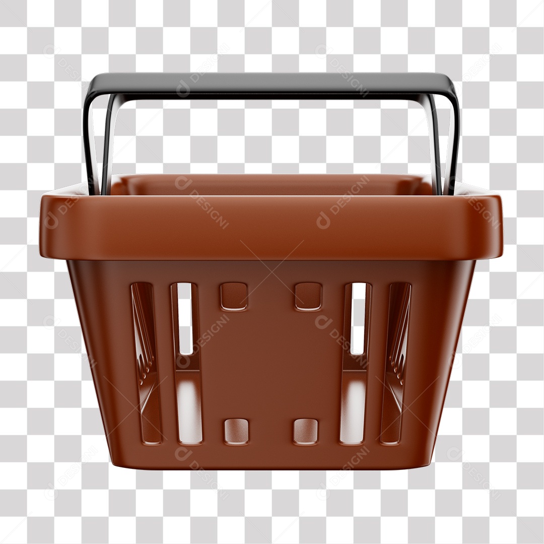 Cesta de Compras Marrom Elemento 3D para Composição PNG Transparente