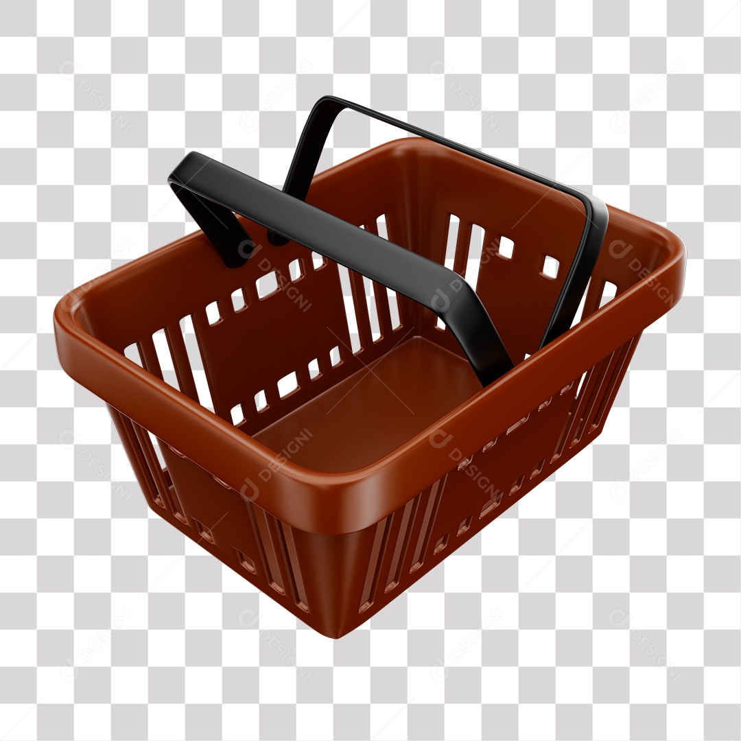 Cesta de Compras Marrom Elemento 3D para Composição PNG Transparente