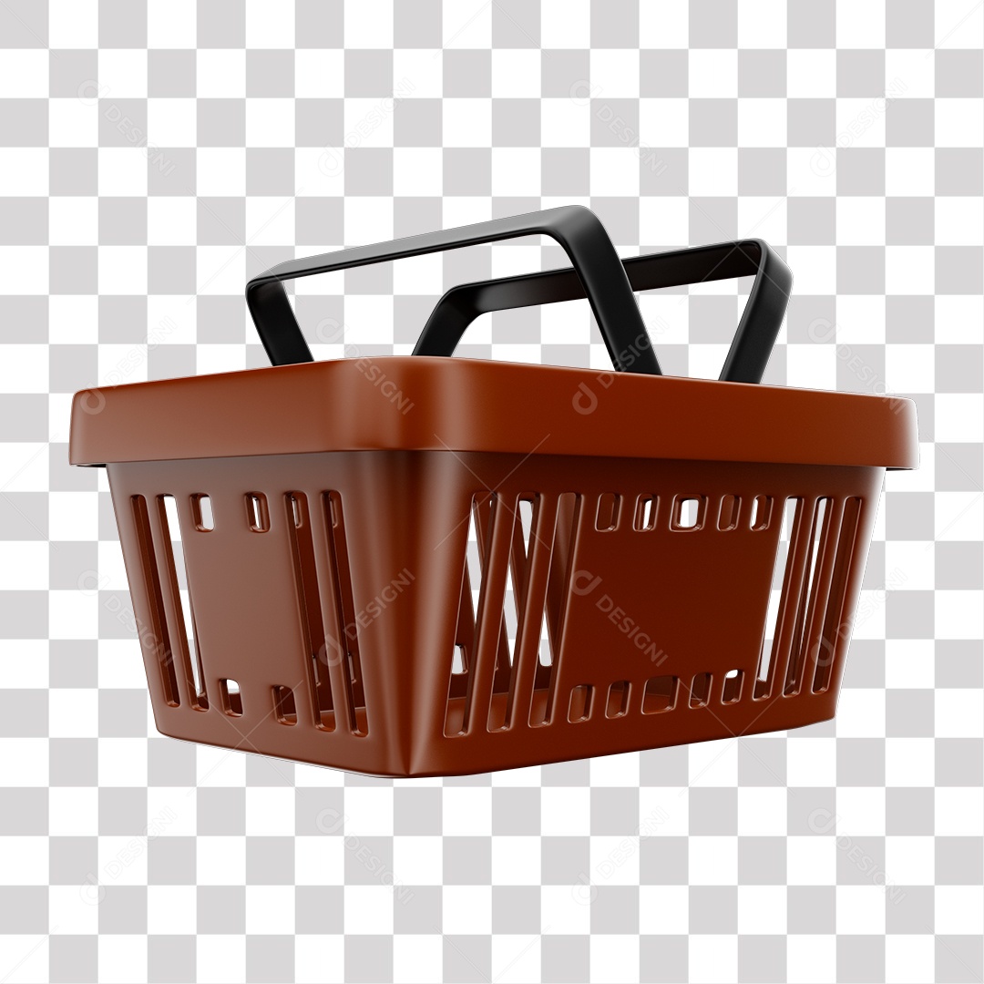 Cesta de Compras Marrom Elemento 3D para Composição PNG Transparente
