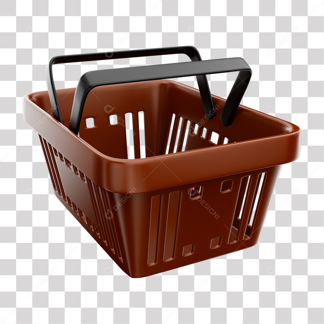 Cesta de Compras Marrom Elemento 3D para Composição PNG Transparente