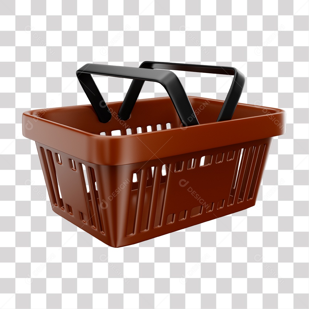 Cesta de Compras Marrom Elemento 3D para Composição PNG Transparente