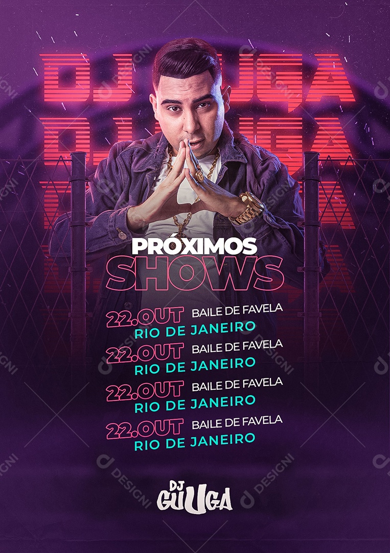 Próximos Shows Dj Guuga Funk Flyer Social Media PSD Editável