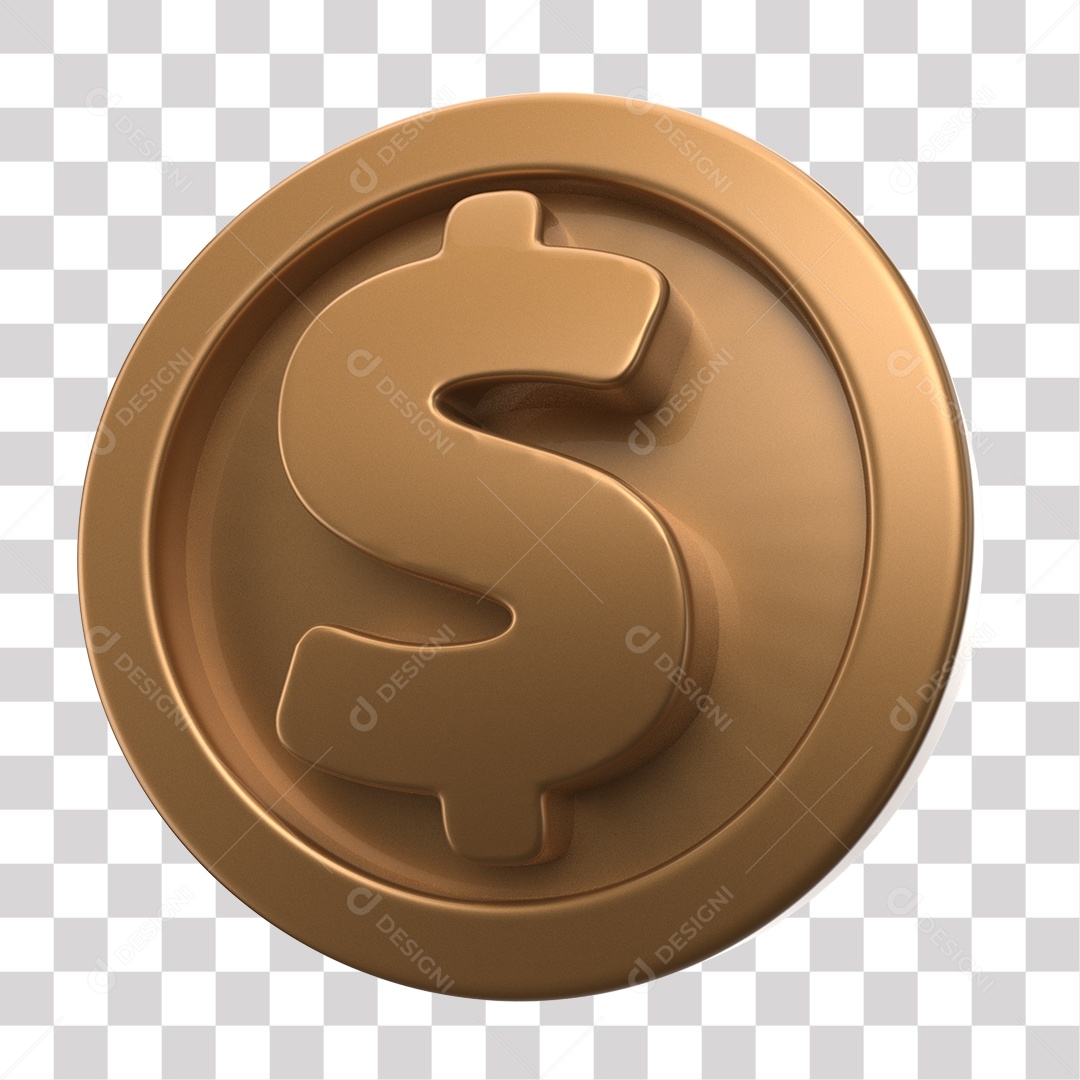 Elemento 3D Moeda Dourada Cifrão Dólar PNG Transparente