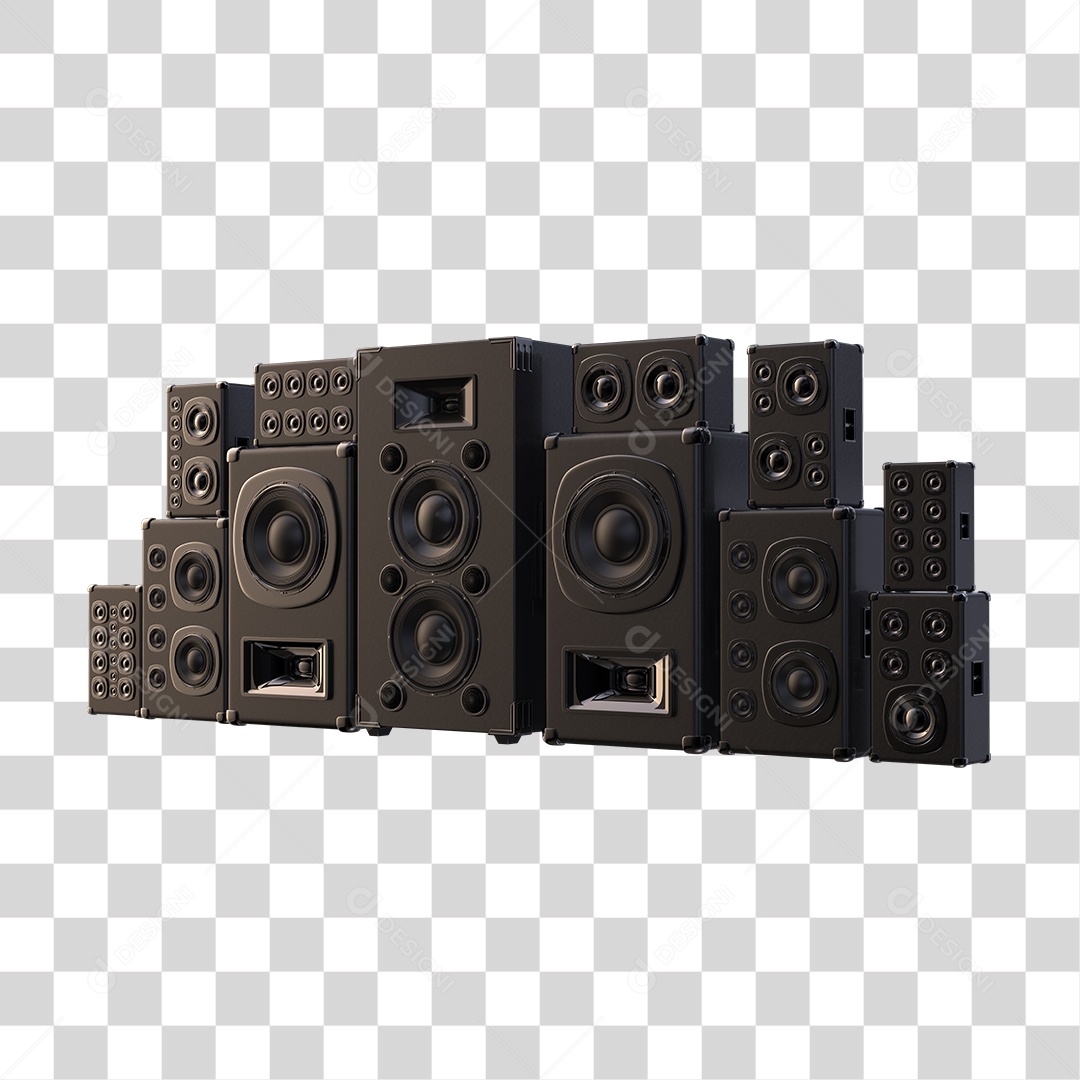 Caixas de Som Mecânico Paredão Elemento 3D PNG Transparente