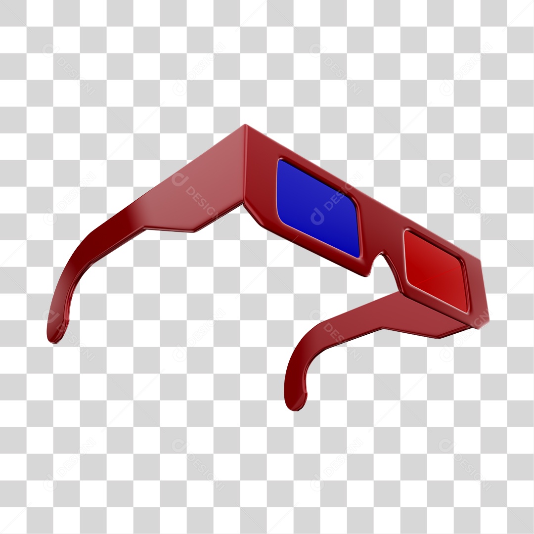 Óculos Vermelho 3D Com Lentes Vermelhas e Azuis PNG