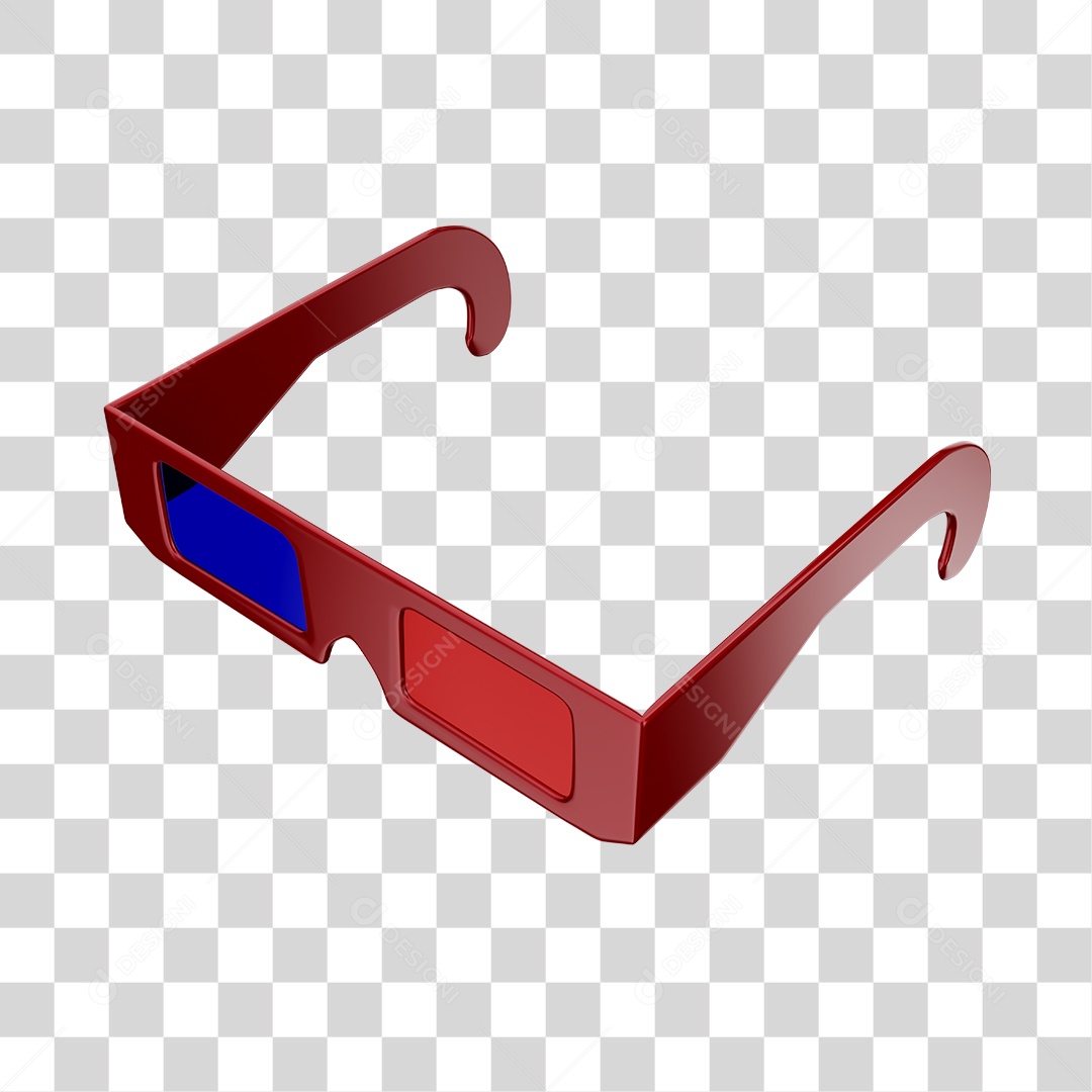 Óculos Vermelho 3D Com Lentes Vermelhas e Azuis PNG