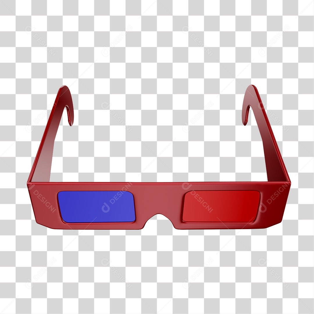 Óculos Vermelho 3D Com Lentes Vermelhas e Azuis PNG