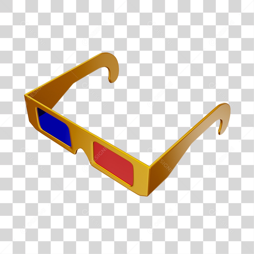 Óculos Amarelo 3D Com Lentes Vermelhas e Azuis PNG