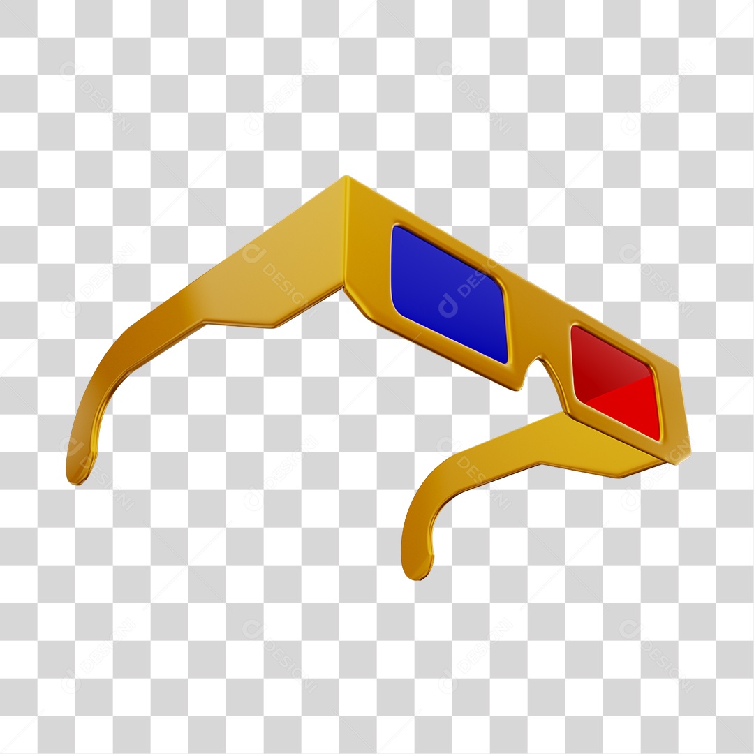 Óculos Amarelo 3D Com Lentes Vermelhas e Azuis PNG