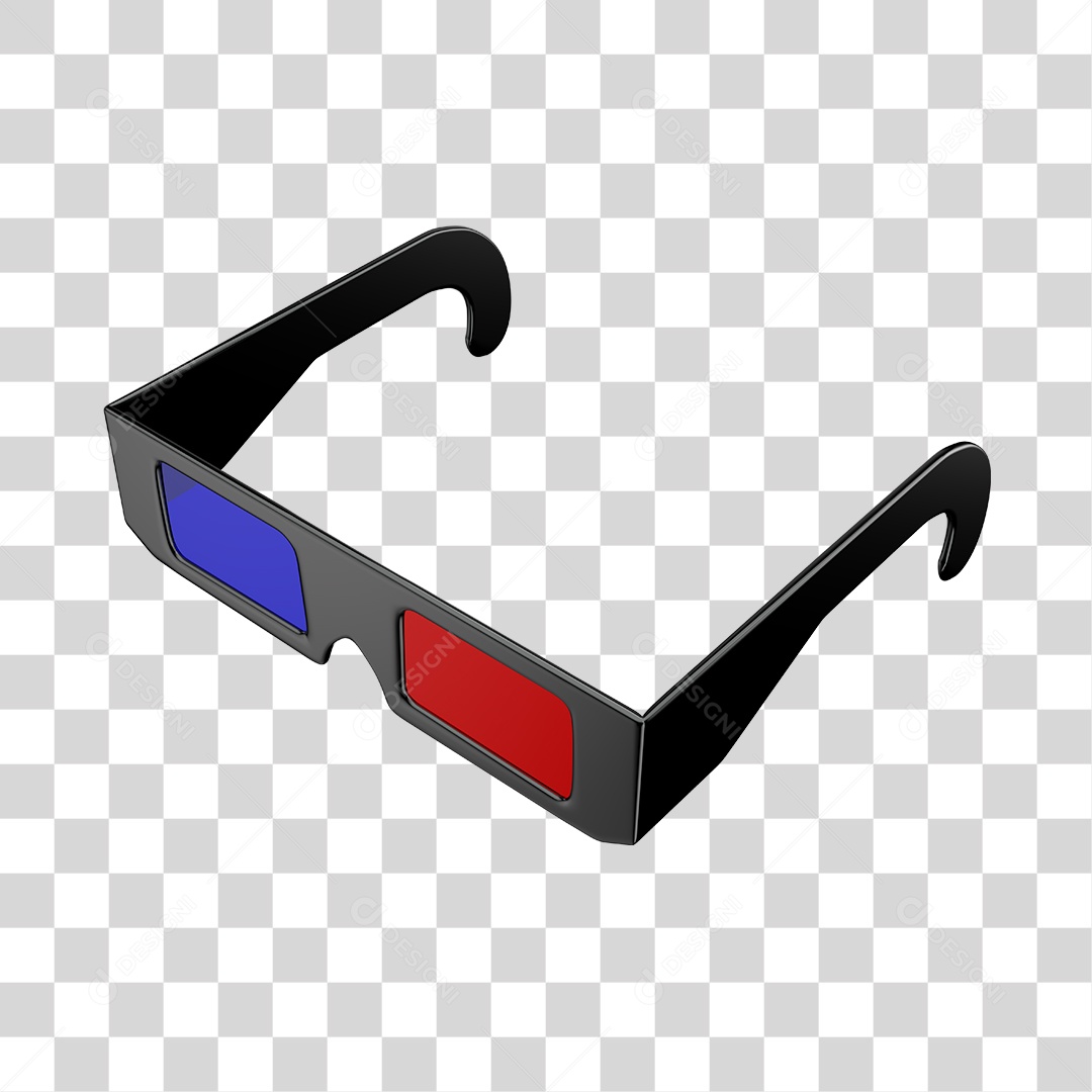 Óculos Preto 3D Com Lentes Vermelhas e Azuis PNG