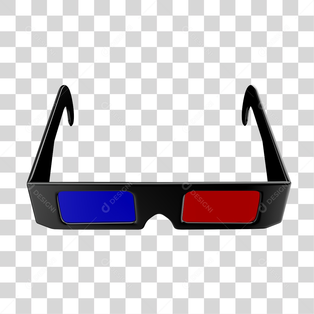Óculos Preto 3D Com Lentes Vermelhas e Azuis PNG